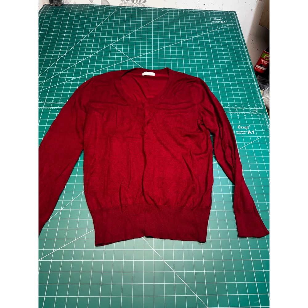 Becool Mens V-Neck Sweater Wine Red Long Sleeve Knit Pullover Size Large 3Y08